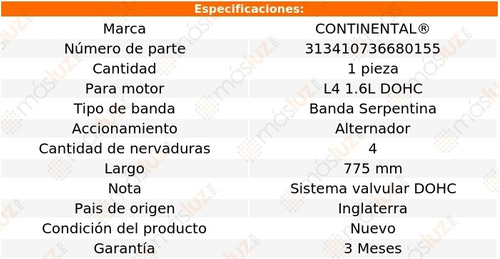 Banda 775 Mm Acc Civic Del Sol L4 1.6l 94/97 Alternador Foto 8