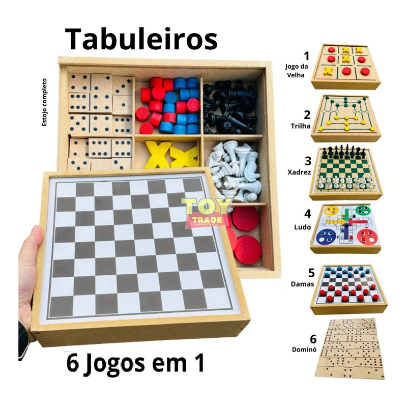 Jogo De Mesa 4x1 Dama Ludo Dominó Jogo Da Velha Kit 4 Jogos