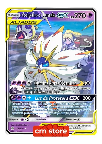 Carta Pokémon Lendário Solgaleo Gx Dourado Sol E Lua