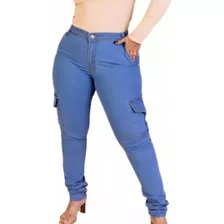 Calça Jeans Cargo Plus Size Skinny Azul Tendência 2023