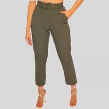 Calça Feminina Clochard Alfaiataria Com Cinto Forrado