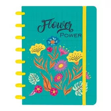 Caderno Disco Iscool Criativo A5 Flower Power Verde Água