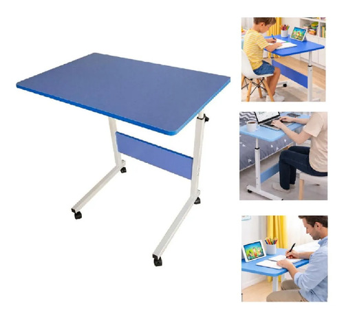Mesa Notebook Com Rodinhas Azul Escrivaninha Estudo Altura  Azul