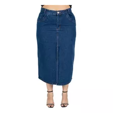 Saia Jeans Midi Abertura Fenda Plus Size Tendência Moda