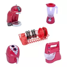 Cozinha Completa Infantil Brinquedo Menino Vermelho 14pc