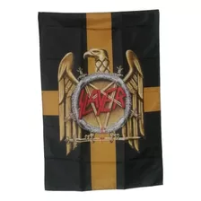 Slayer Bandera Logo Dorado Fondo Negro