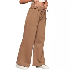 Calça Feminina Pantalona Moletom Com Bolso Moletinho Liso