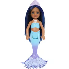 Muñeca Barbie Sirena Chelsea Con Cabello Azul Y Cola Y Coron