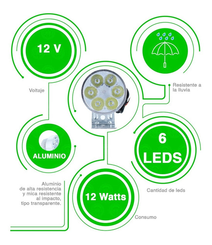 Faro 6 Led Redondo Auxiliar Estrobo Auto Moto 12w Alumini F1 Foto 4