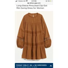 Old Navy Vestido Bohemio Algodon Mostaza Importado Xs Y L 