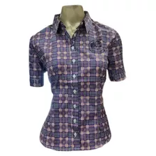 Camisa Feminina Xadrez Blusa Manga Curta Junina