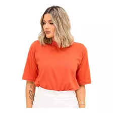 Blusa Moda Feminina T-shirt Básica Gola Alta 