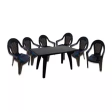 Oferton Mesa Rectangular Reforz. Negra+6 Sillones Ref. Neg