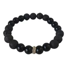 Pulsera De Piedra Natural - Pulsera Volcanica Y Onix Negro