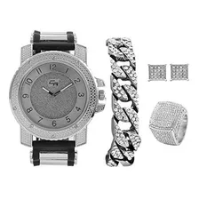 ¡salió Bling-ed Es Lit! Reloj Hip Hop & Jewerly Set Con Puls