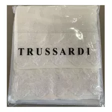 Jogo Lavabo E Rosto Trussardi 100% Algodão Bordado Branco Toalha