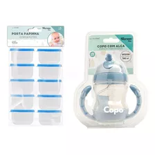 8 Potes Porta Papinha Para Armazenar 80 Ml + Copo Com Alça 