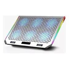 Base Ventilador Enfriador Notebook 6 Fans Aluminio Rgb 2 Usb Color 283165 Led Multicolor