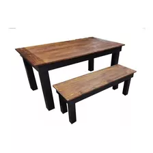 Mesa De Comedor Rústica + Banqueta Negra