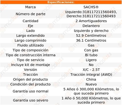 2- Amortiguadores Gas Delanteros Xc70 L5 2.5l 03/07 Sachs Foto 2