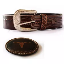 Cinto De Couro Country Masculino + Fivela Country Em Couro 