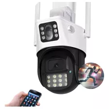 Camera Segurança Externa Lente Dupla 4k Led Sirene Policial