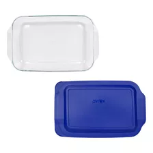 Pyrex 3qt - Plato De Cristal Para Hornear Con Cubierta Azul.