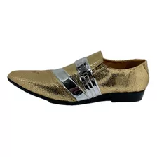 Sapato Masculino Italiano Em Couro Social Dourado D774