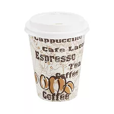 Paper Hot Cups With Lids, Caf Design, 12 Oz, 100count