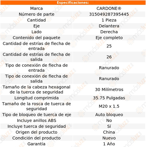 (1) Flecha Homocintica Del Der Mercury Topaz 92/94 Cardone Foto 4