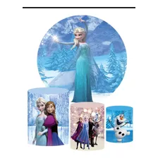 Painel Redondo 1,50m + Trio De Capas Cilindros Frozen Luxo 