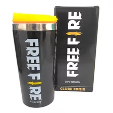 Copo Térmico Com Tampa Free-fire Geek Presente 450ml Cor Preto Villains