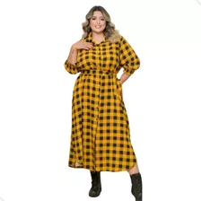 Vestido Xadrez Longo Chemise Plus Size Festa Junina São João