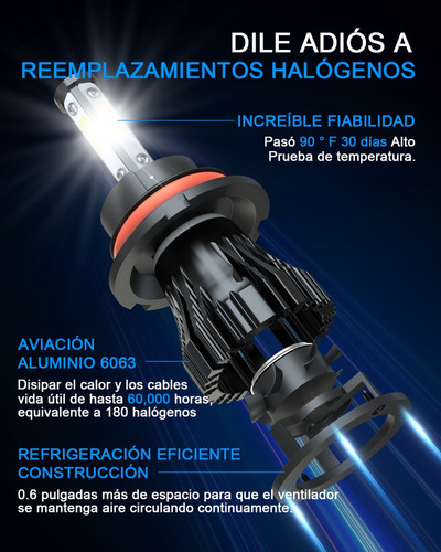 Kit De Faros Led 9007 De Alta Y Baja Intensidad, 6000 K Foto 2