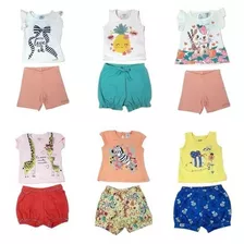 4 Conjuntos Juvenil Feminina Camiseta E Shorts Em Promoção