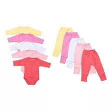 Kit 10 Peças Body E Calça Mijão Para Bebês Feminino Algodão