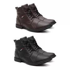 Kit 2 Botas Masculinas Couro Legítimo Coturno Casual 