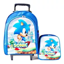 Mochila Sonic Rodinhas + Lancheira Termica Com Alça