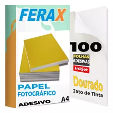 100 Papel Fotográfico Adesivo Dourado A4 135g Jato De Tinta