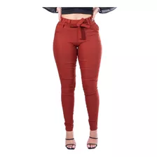 Calça Bengaline Clochard Cintura Alta Skinny Com Cinto Laço 