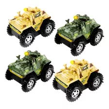 Kit 4 Jeeps Cambalhota Do Exército Carrinho Maluco Com Luz