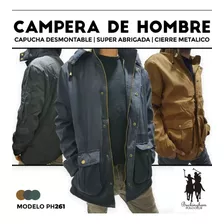 Campera Parka Gabardina Y Piel Interna Capucha Desmontable 