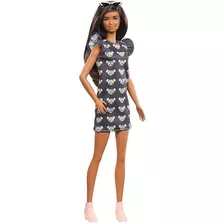 Boneca Barbie Fashionistas 140 Morena Vestido Com Ratinho