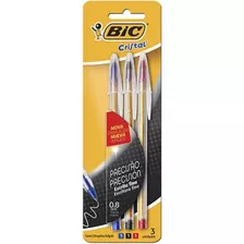 Caneta Bic Esferográfica Fina 0.8mm Azul, Preta E Vermelha Cor Da Tinta Colorida Cor Do Exterior Transparente