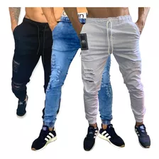 Kit 3 Calça Jogger Masculina Rasgada Ultima Moda 2021