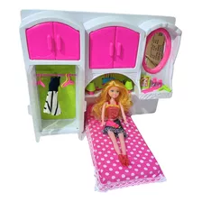 Brinquedo Quarto De Boneca Armário + Caminha + Acessórios