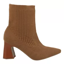 Bota Knit Feminina Caramelo Cano Baixo Salto Baixo Oferta