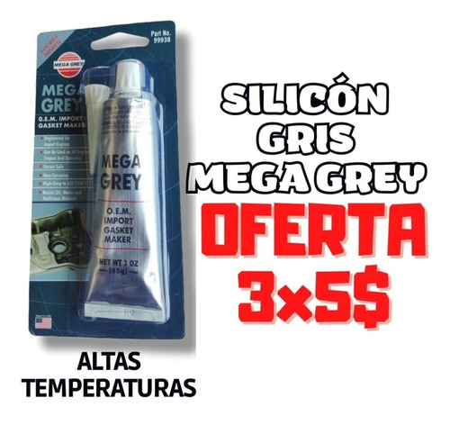 Silicon Gris  Megagrey Alta Temperatura Set De 3 Unidades