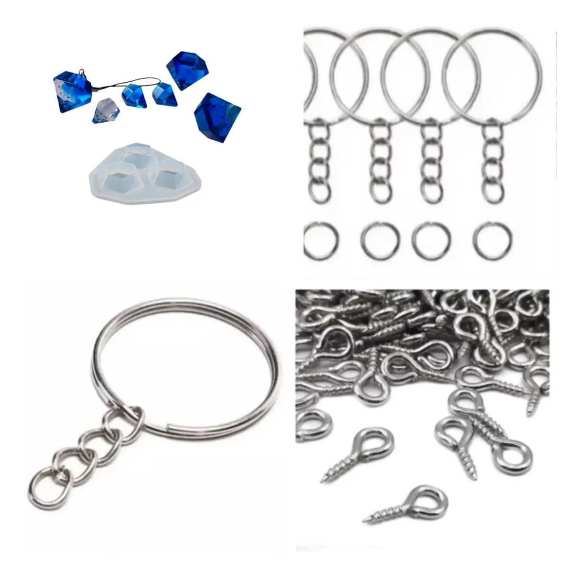 Molde Silicona Diamante Grande+ 50 Pitón + 50 Llaveros  Blanco