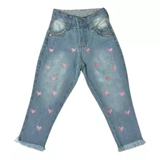 Calça Jeans Infantil Bordada Menina Moda Blogueirinha Luxo
